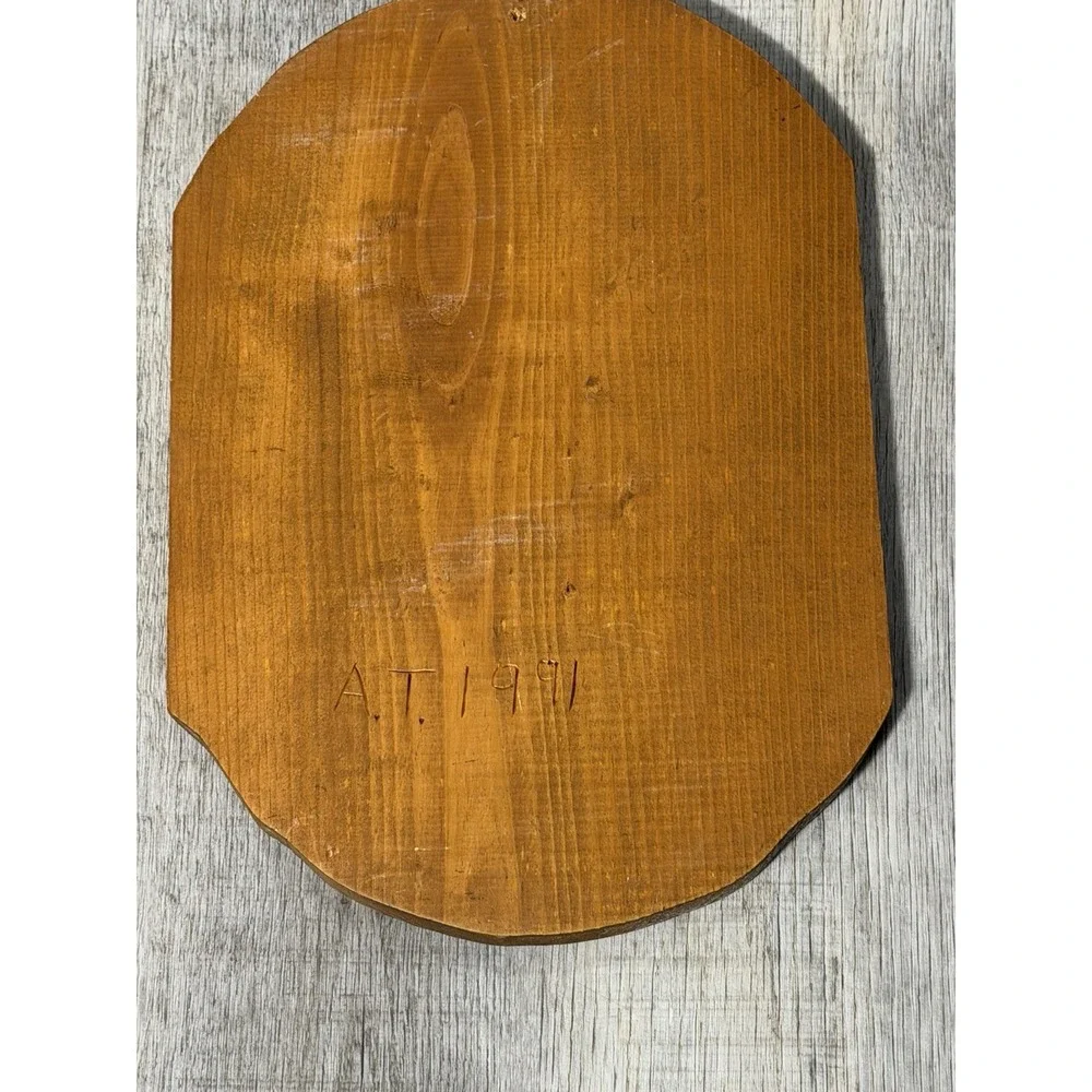 Vtg MCM Folk Art Grandma Country Wood Slab Milk Butter Handmade Wall Decor